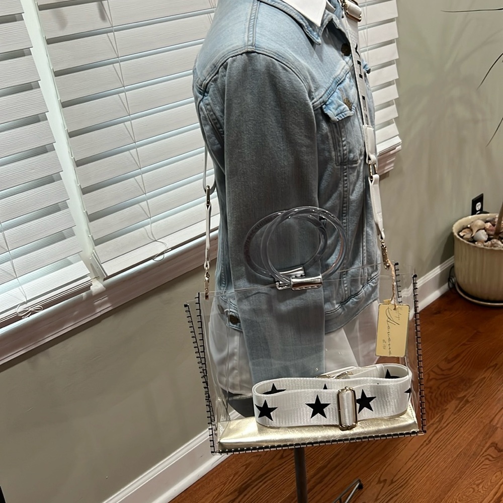 Vintage Havana Clear Acrylic Crossbody with Black Star Strap